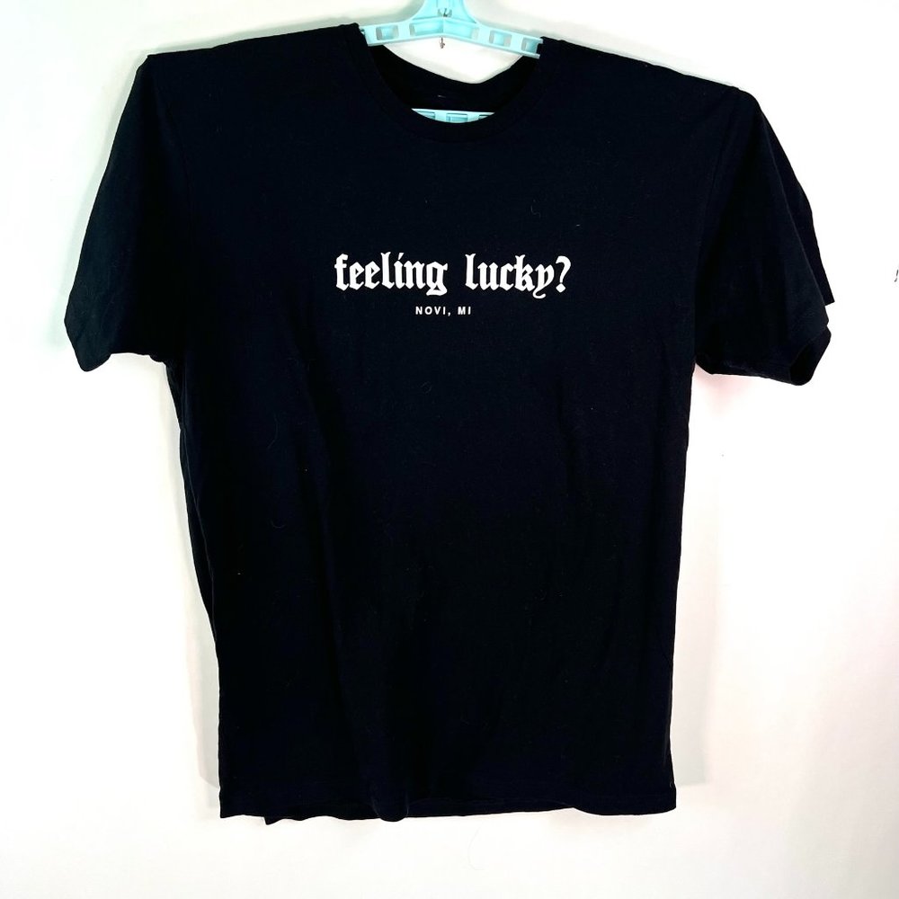Feeling Lucky Strike Bowling Novi Michigan Mens Graphic T-Shirt Black Size XL